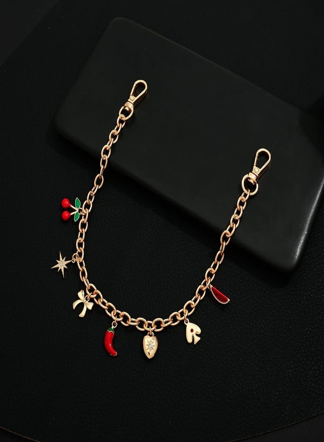 HolidayQbee Bag Charms Chain Fashion Fruit Keychain For Women 14K Gold-Plated Cherry Bow Heart Keychains Accessories Charm Trendy Purse Charms Car Key Chain Jewelry - Image 5